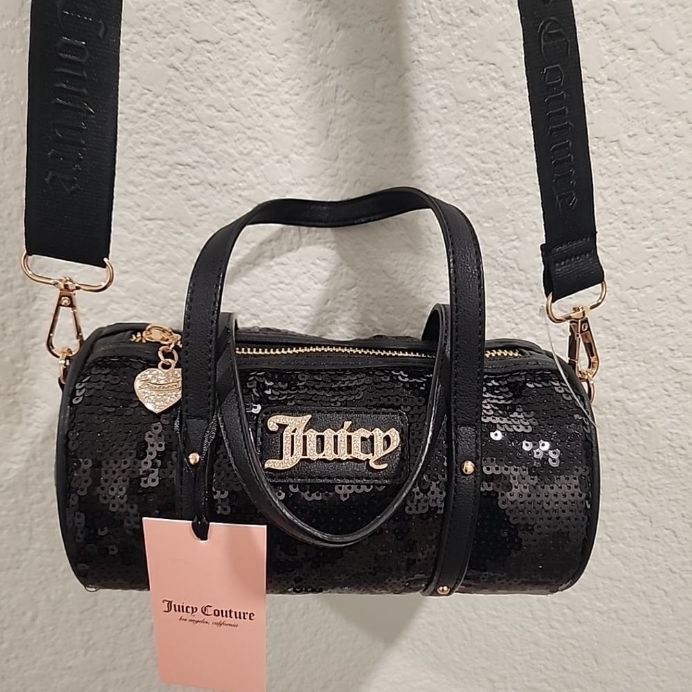Juicy Couture Y2K/90s Black Sequin Barrel Shoulder Bag
